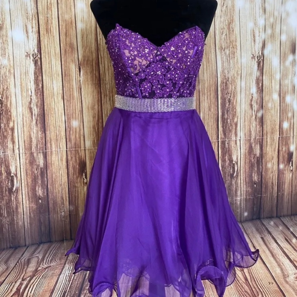 Mori Lee A-Line Sweetheart Beading Sleeveless Short Chiffon Cocktail Dress Sz 6